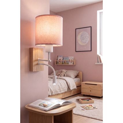 Brilagi - LED flexibilná nástenná lampa BOBO WOOD 1xE27/25W/230V + LED/3W dub/biela/ružová