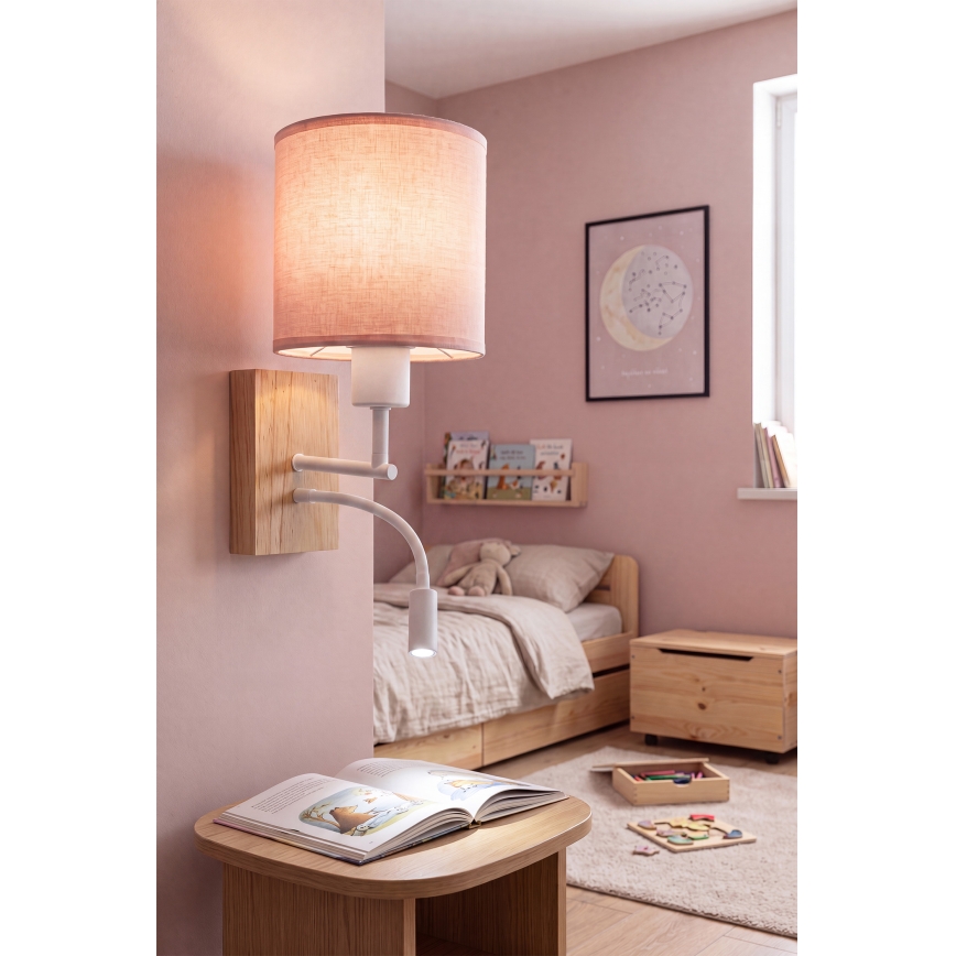 Brilagi - LED flexibilná nástenná lampa BOBO WOOD 1xE27/25W/230V + LED/3W dub/biela/ružová