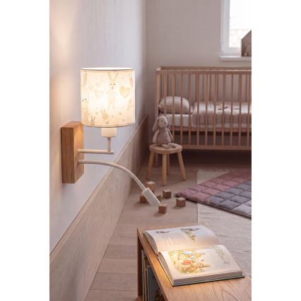 Brilagi - LED Detská flexibilná nástenná lampa BOBO WOOD 1xE27/25W/230V + LED/3W dub/biela/zajačiky