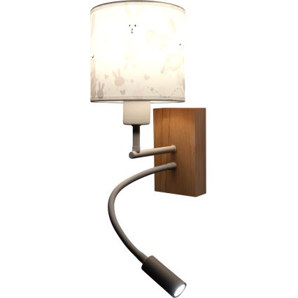 Brilagi - LED Detská flexibilná nástenná lampa BOBO WOOD 1xE27/25W/230V + LED/3W dub/biela/zajačiky