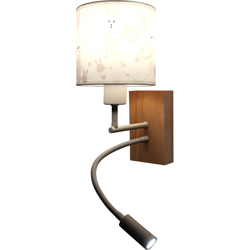 Brilagi - LED Detská flexibilná nástenná lampa BOBO WOOD 1xE27/25W/230V + LED/3W dub/biela/zajačiky