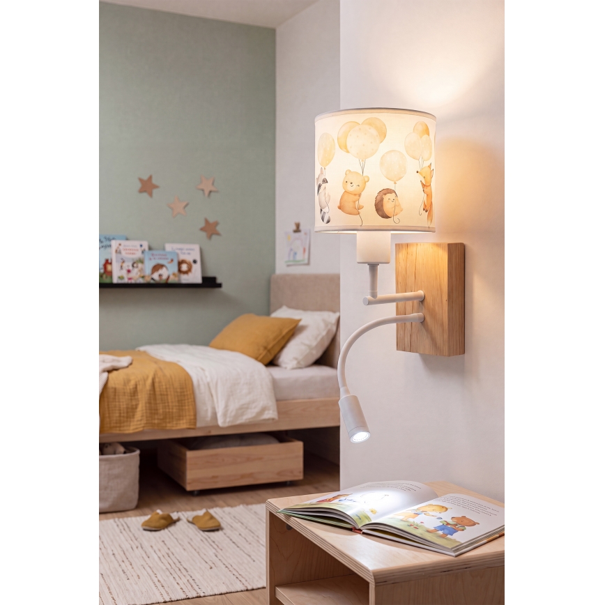 Brilagi - LED detská flexibilná nástenná lampa BOBO WOOD 1xE27/25W/230V + LED/3W dub/biela/zvieratká