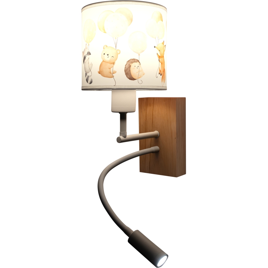 Brilagi - LED detská flexibilná nástenná lampa BOBO WOOD 1xE27/25W/230V + LED/3W dub/biela/zvieratká