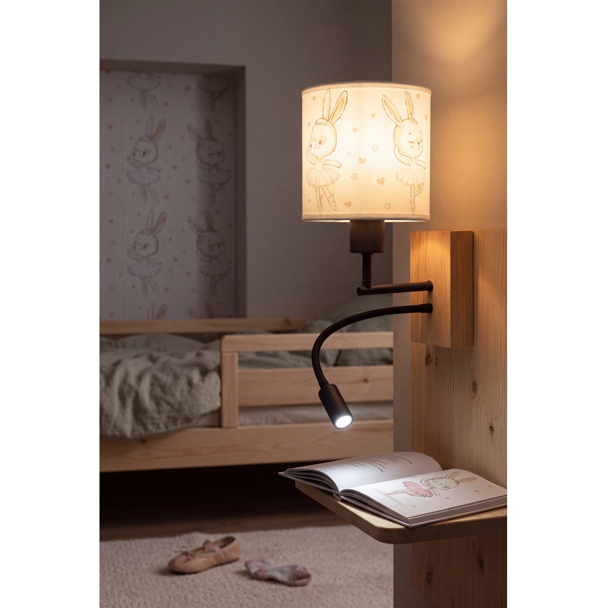 Brilagi - LED Detská flexibilná nástenná lampa BOBO WOOD 1xE27/25W/230V + LED/3W dub/čierna/biela/zajačiky