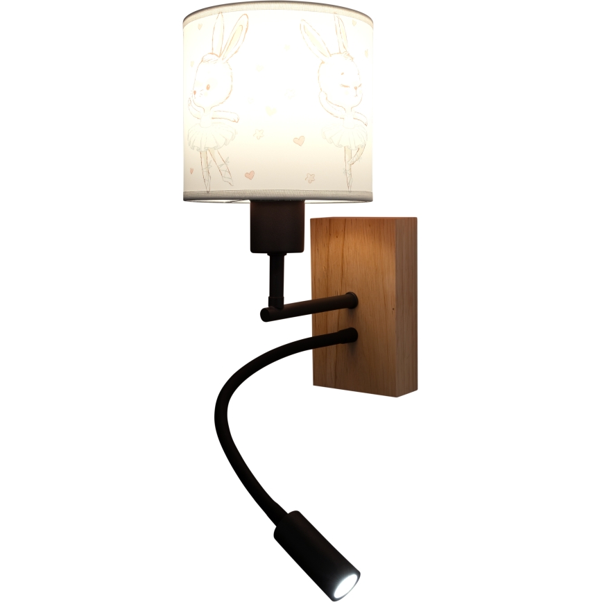Brilagi - LED Detská flexibilná nástenná lampa BOBO WOOD 1xE27/25W/230V + LED/3W dub/čierna/biela/zajačiky