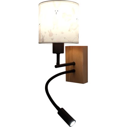 Brilagi - LED Detská flexibilná nástenná lampa BOBO WOOD 1xE27/25W/230V + LED/3W dub/čierna/biela/zajačiky