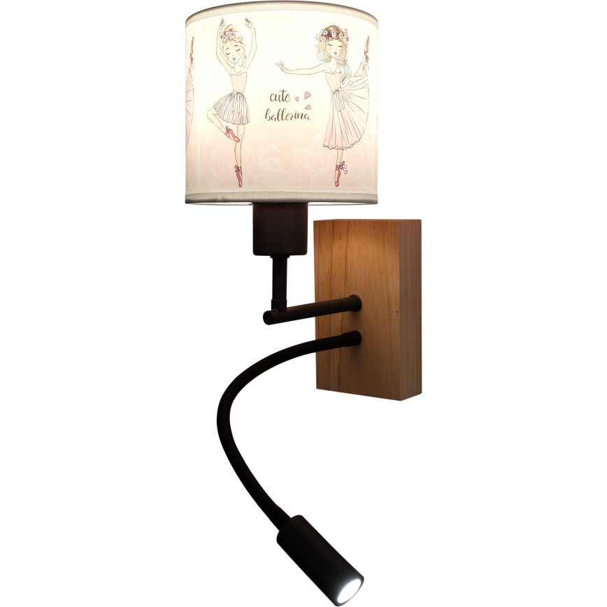 Brilagi - LED detská flexibilná nástenná lampa BOBO WOOD 1xE27/25W/230V + LED/3W dub/čierna/biela/ružová/baletky