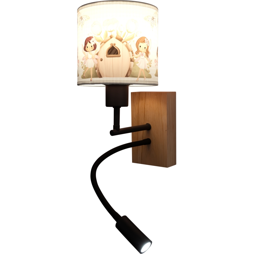 Brilagi - LED detská flexibilná nástenná lampa BOBO WOOD 1xE27/25W/230V + LED/3W dub/čierna/biela/ružová/víly