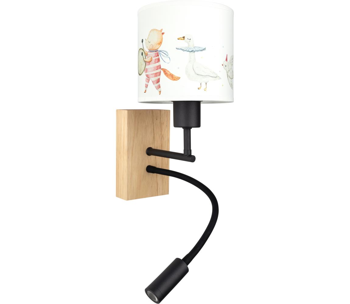 Brilagi - LED flexibilná lampa BOBO WOOD 1xE27/25W/230V + LED/3W dub/čierna/biela/so zvieracím motívom. BG1564+BG5576