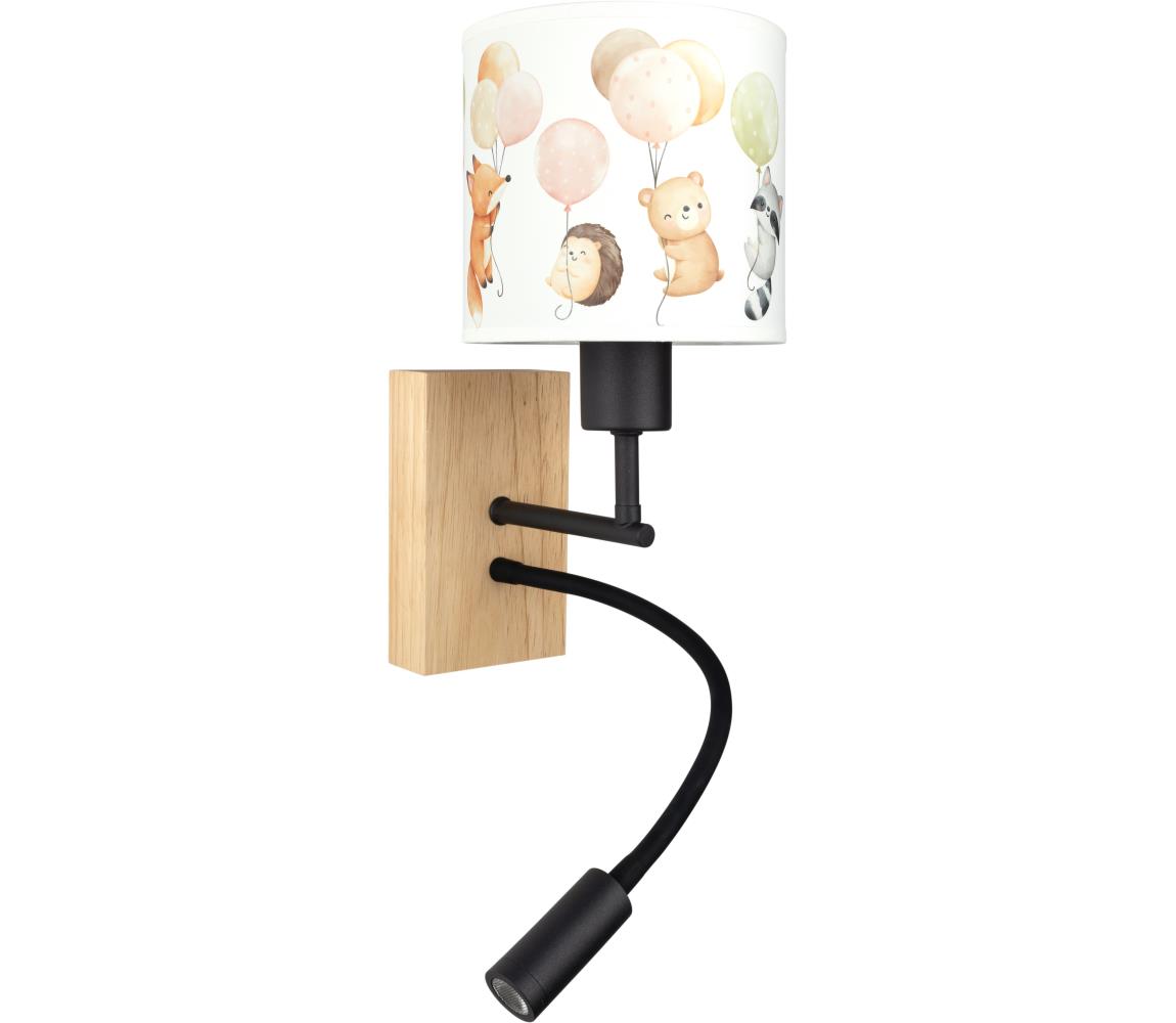 Brilagi - LED flexibilná lampa BOBO WOOD 1xE27/25W/230V + LED/3W dub/čierna/biela/so zvieracím motívom BG1564+BG5577