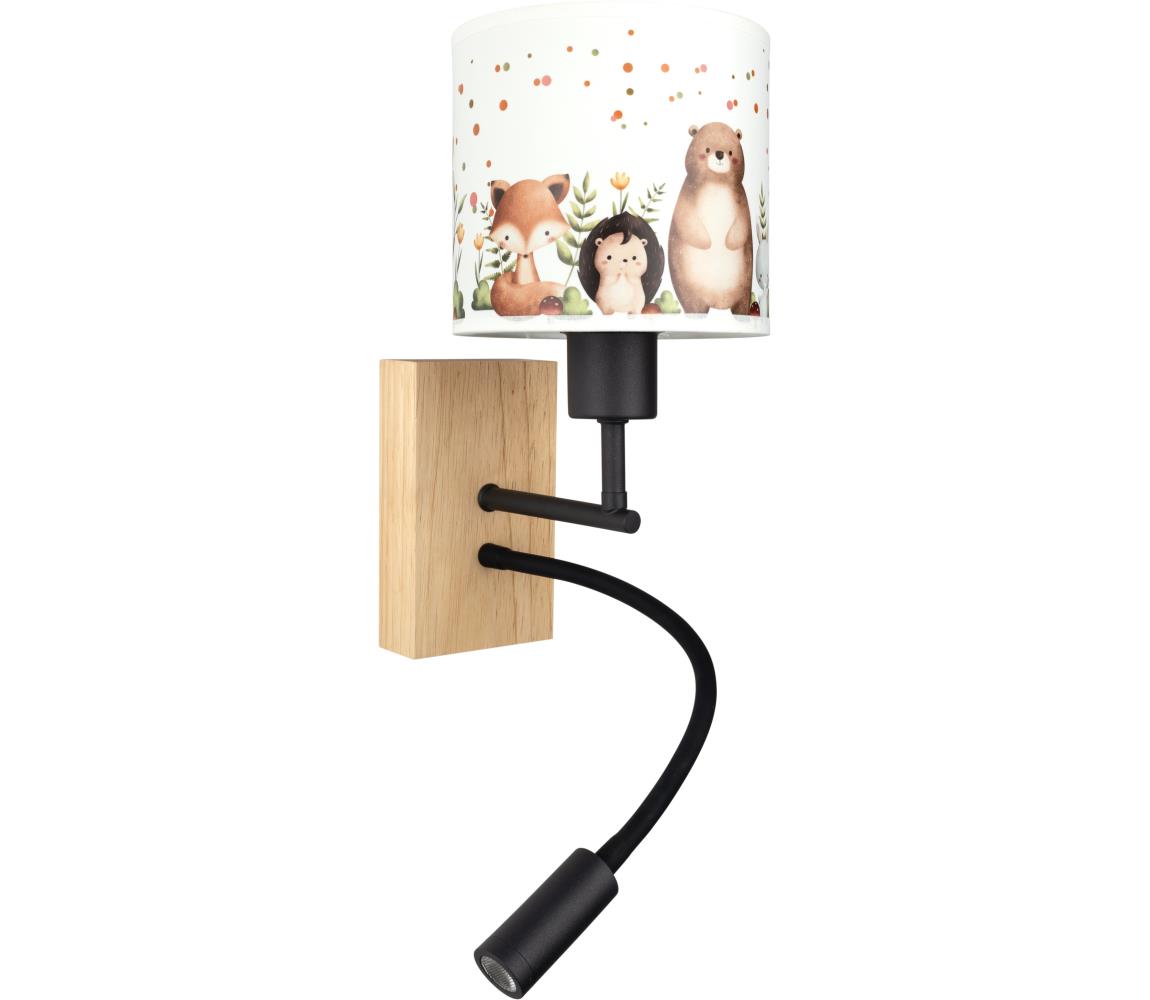 Brilagi - LED flexibilná lampa BOBO WOOD 1xE27/25W/230V + LED/3W dub/čierna/biela/so zvieracím motívom. BG1564+BG5587