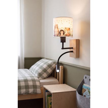 Brilagi - LED detská flexibilná nástenná lampa BOBO WOOD 1xE27/25W/230V + LED/3W dub/čierna/biela/zvieratká