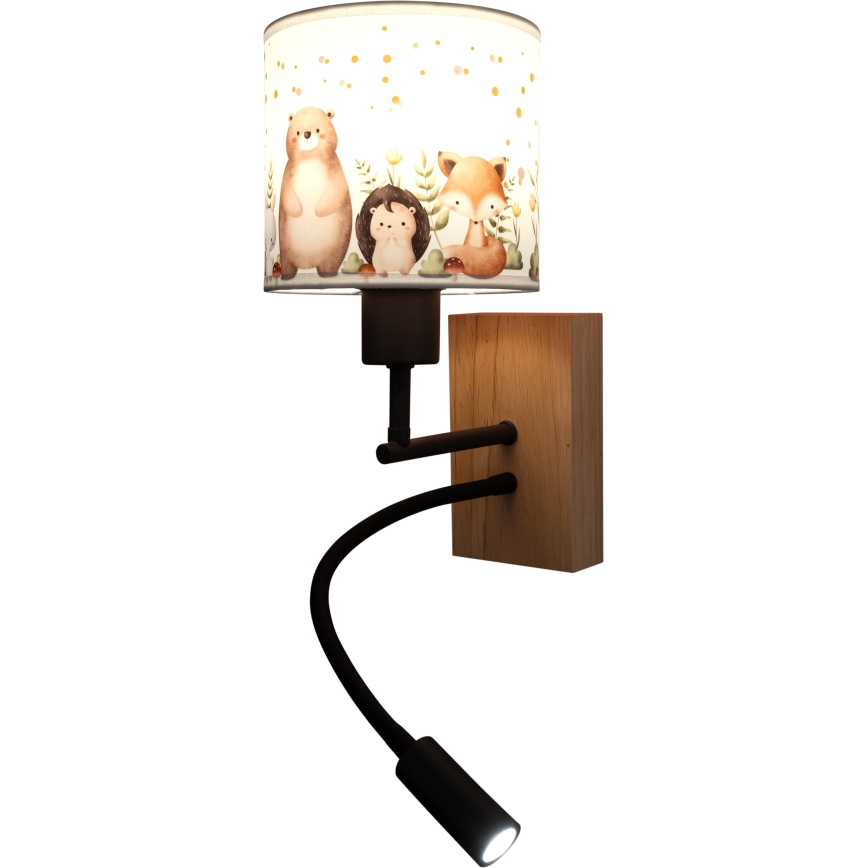 Brilagi - LED detská flexibilná nástenná lampa BOBO WOOD 1xE27/25W/230V + LED/3W dub/čierna/biela/zvieratká