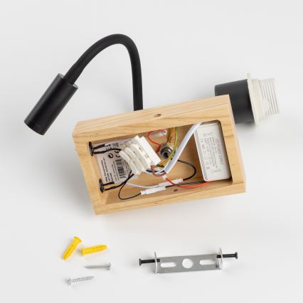 Brilagi - LED detská flexibilná nástenná lampa BOBO WOOD 1xE27/25W/230V + LED/3W dub/čierna/biela/zvieratká