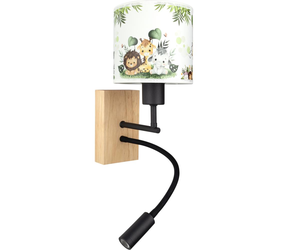 Brilagi-LED Flexibilná lampa BOBO WOOD 1xE27/25W/230V + LED/3W dub/čierna/biela/zelená/džungľa BG1564+BG5588