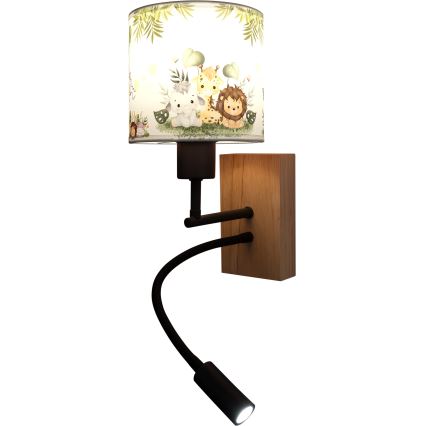 Brilagi - LED Detská flexibilná nástenná lampa BOBO WOOD 1xE27/25W/230V + LED/3W dub/čierna/biela/zelená/džungľa