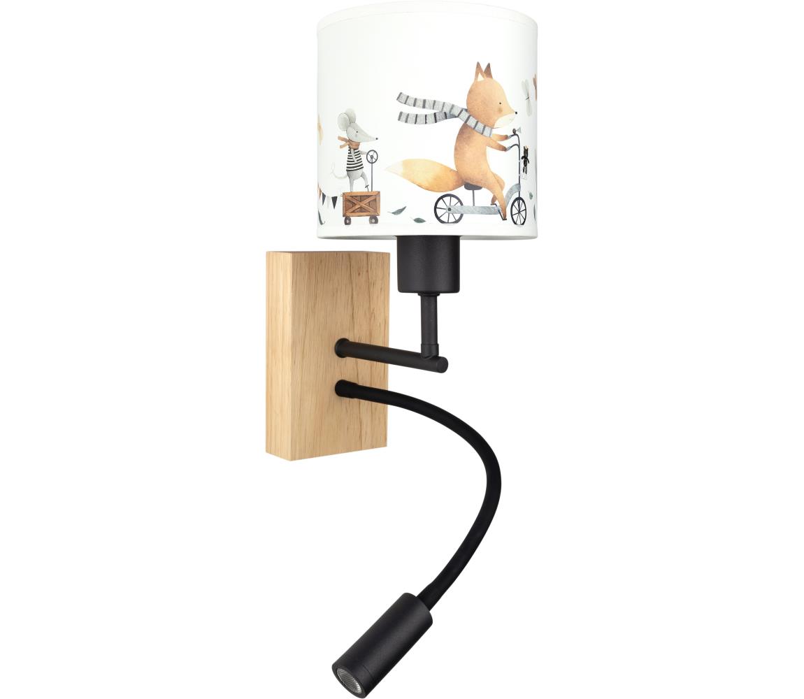 Brilagi - LED flexibilná lampa BOBO WOOD 1xE27/25W/230V + LED/3W dub/čierna/biela/zvierací vzor BG1564+BG5578