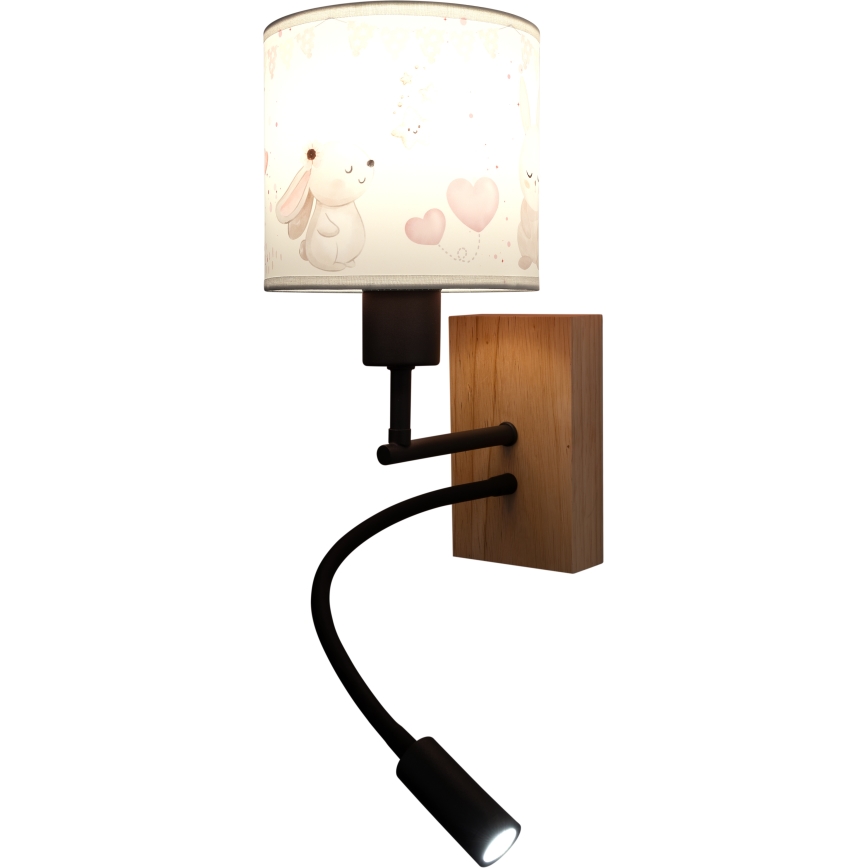 Brilagi - LED detská flexibilná nástenná lampa BOBO WOOD 1xE27/25W/230V + LED/3W dub/čierna/krémová/zajačiky