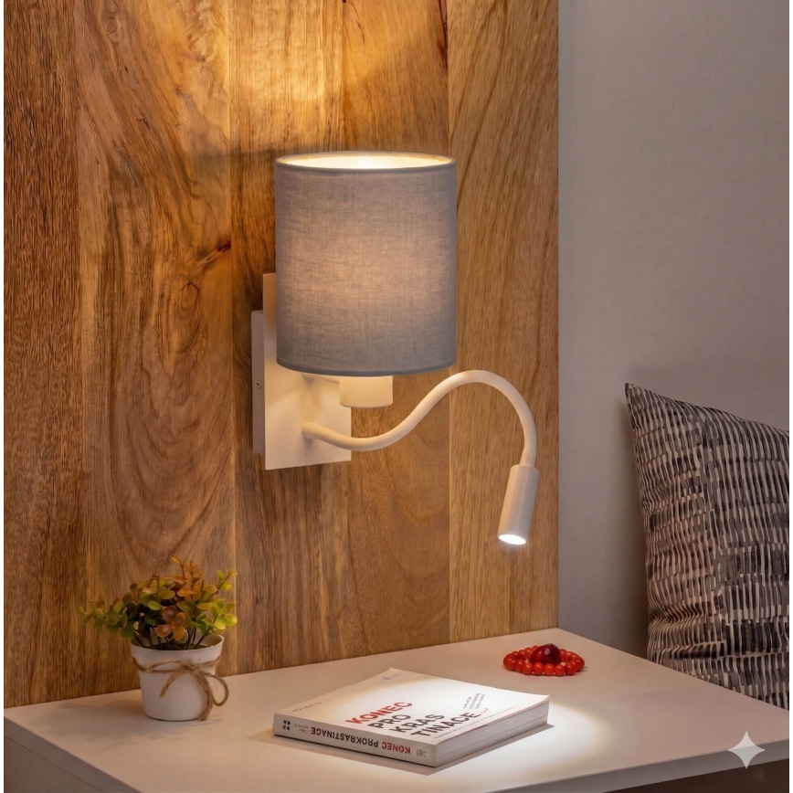 Brilagi - LED flexibilná nástenná lampa NUBILA 1xE27/25W/230V + LED/3W biela/svetlosivá