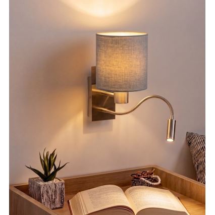 Brilagi - LED flexibilné nástenné svietidlo NUBILA 1xE27/25W/230V + LED/3W matný chróm/svetlosivá