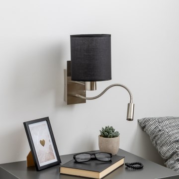 Brilagi - LED Flexibilná nástenná lampa NUBILA 1xE27/25W/230V + LED/3W matný chróm/čierna