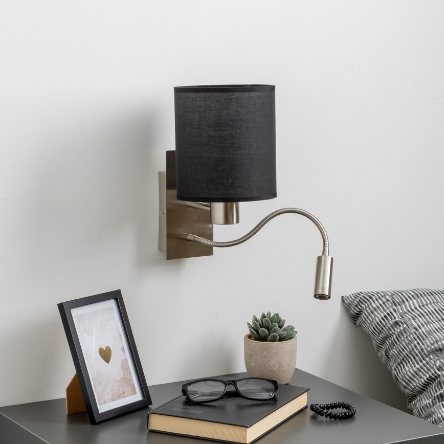 Brilagi - LED Flexibilná nástenná lampa NUBILA 1xE27/25W/230V + LED/3W matný chróm/čierna