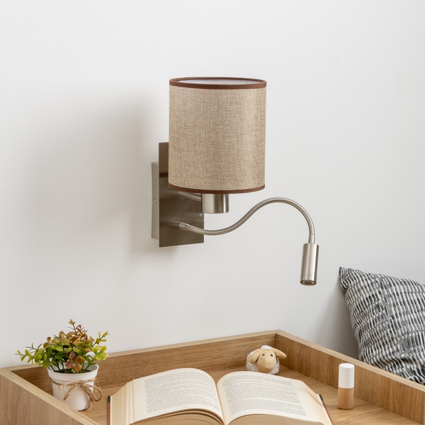 Brilagi - LED Flexibilná nástenná lampa NUBILA 1xE27/25W/230V + LED/3W matný chróm/hnedá