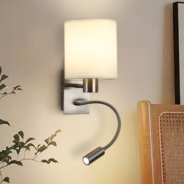 Brilagi - LED Flexibilná nástenná lampa NUBILA 1xE27/25W/230V + LED/3W matný chróm/krémová