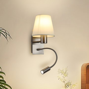Brilagi - LED Flexibilná nástenná lampa NUBILA 1xE27/25W/230V + LED/3W matný chróm/krémová
