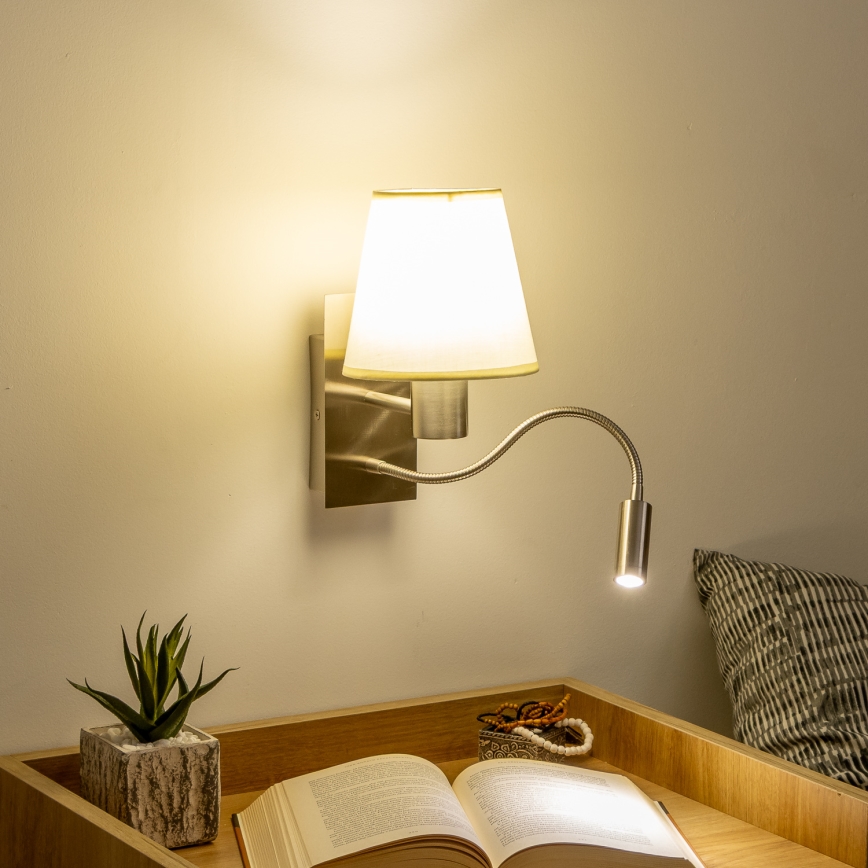 Brilagi - LED Flexibilná nástenná lampa NUBILA 1xE27/25W/230V + LED/3W matný chróm/krémová