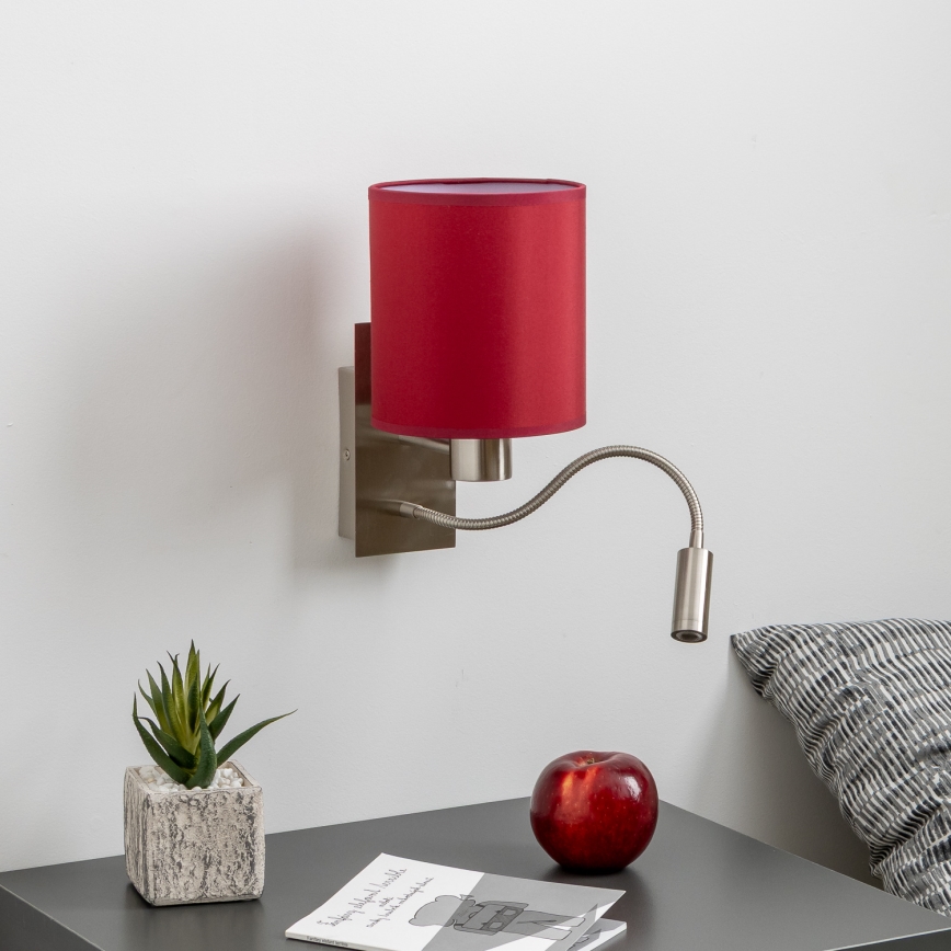 Brilagi - LED Flexibilná nástenná lampa NUBILA 1xE27/25W/230V + LED/3W matný chróm/pompejská červená