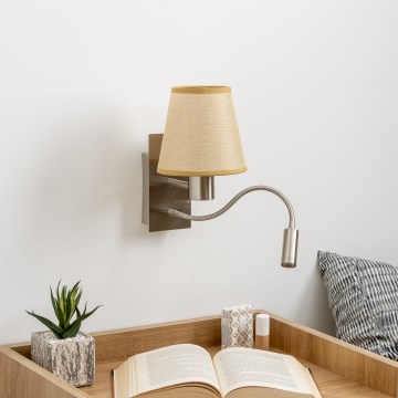 Brilagi - LED Flexibilná nástenná lampa NUBILA 1xE27/25W/230V + LED/3W matný chróm/svetlohnedá