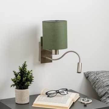 Brilagi - LED Flexibilná nástenná lampa NUBILA 1xE27/25W/230V + LED/3W matný chróm/zelená