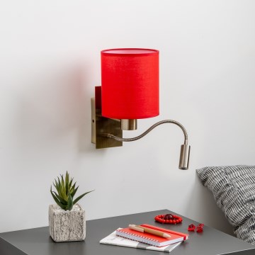 Brilagi - LED Flexibilná nástenná lampa NUBILA 1xE27/25W/230V + LED/3W mosadz/červená