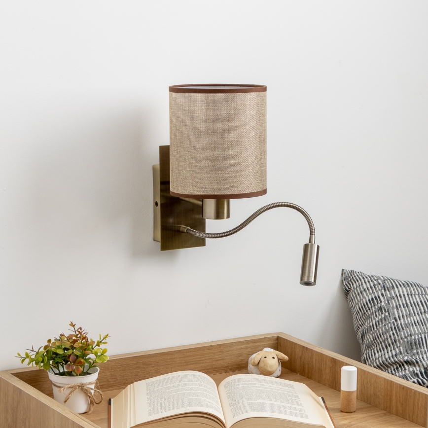 Brilagi - LED Flexibilná nástenná lampa NUBILA 1xE27/25W/230V + LED/3W mosadz/hnedá