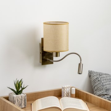 Brilagi - LED Flexibilná nástenná lampa NUBILA 1xE27/25W/230V + LED/3W mosadz/svetlohnedá