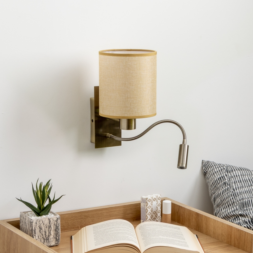 Brilagi - LED Flexibilná nástenná lampa NUBILA 1xE27/25W/230V + LED/3W mosadz/svetlohnedá