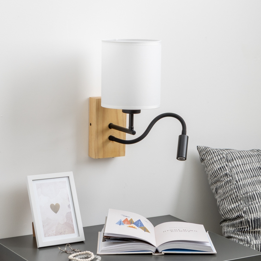 Brilagi - LED Flexibilná nástenná lampa NUBILA WOOD 1xE27/25W/230V + LED/3W dub/biela