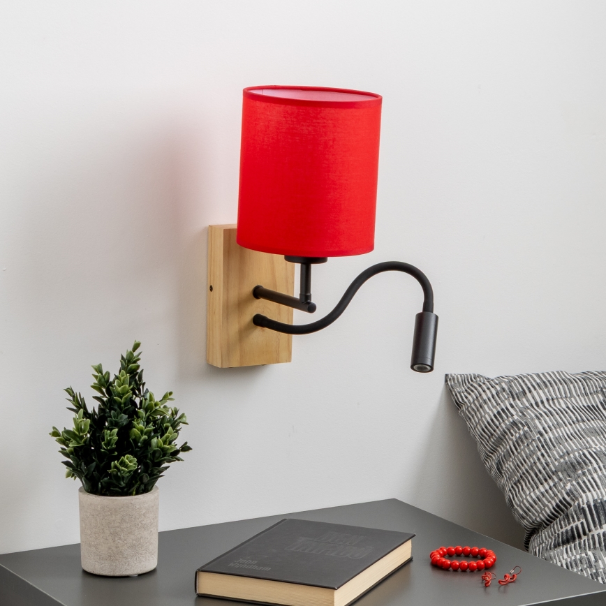 Brilagi - LED Flexibilná nástenná lampa NUBILA WOOD 1xE27/25W/230V + LED/3W dub/červená