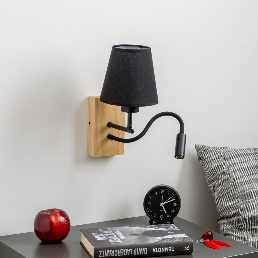 Brilagi - LED Flexibilná nástenná lampa NUBILA WOOD 1xE27/25W/230V + LED/3W dub/čierna