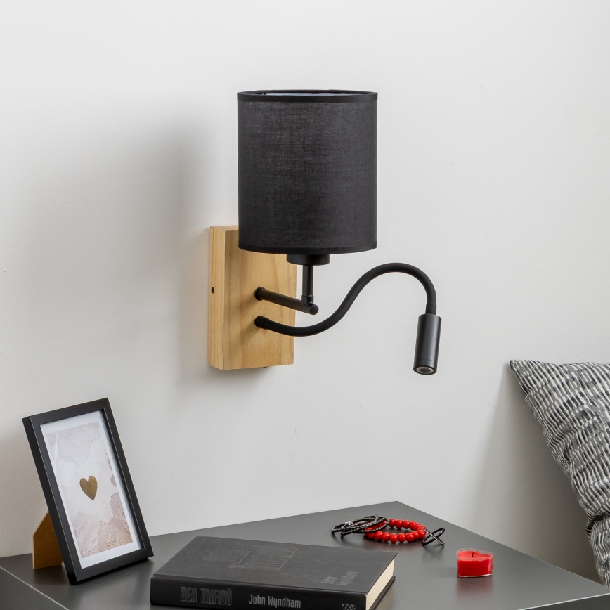 Brilagi - LED Flexibilná nástenná lampa NUBILA WOOD 1xE27/25W/230V + LED/3W dub/čierna