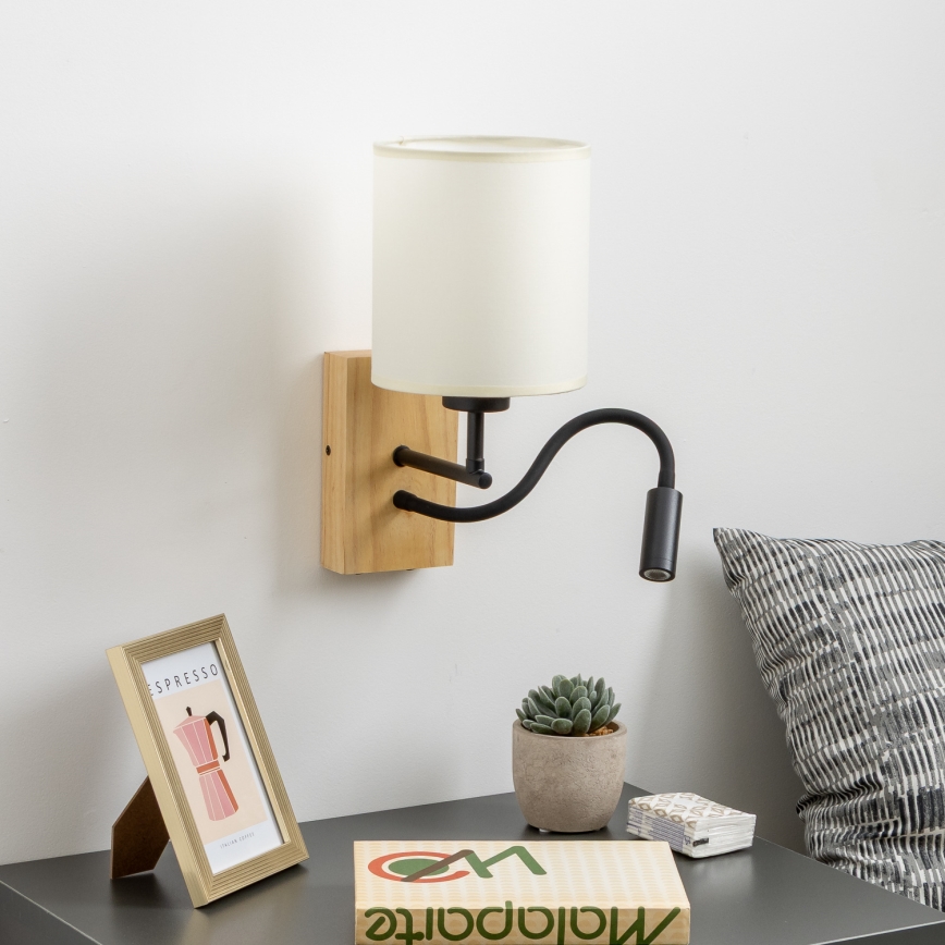 Brilagi - LED Flexibilná nástenná lampa NUBILA WOOD 1xE27/25W/230V + LED/3W dub/čierna/krémová