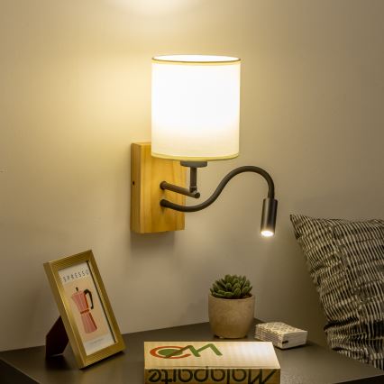 Brilagi - LED Flexibilná nástenná lampa NUBILA WOOD 1xE27/25W/230V + LED/3W dub/čierna/krémová