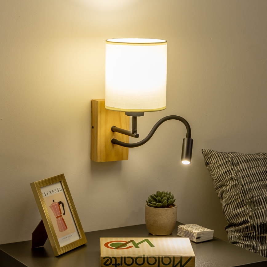 Brilagi - LED Flexibilná nástenná lampa NUBILA WOOD 1xE27/25W/230V + LED/3W dub/čierna/krémová