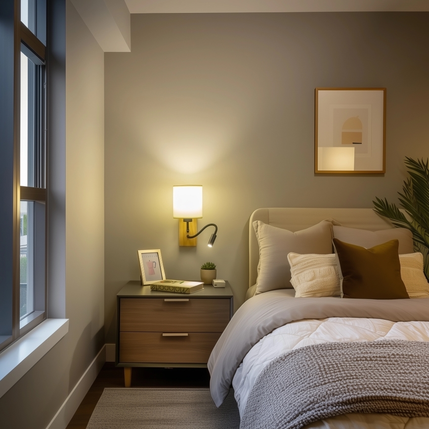 Brilagi - LED Flexibilná nástenná lampa NUBILA WOOD 1xE27/25W/230V + LED/3W dub/čierna/krémová