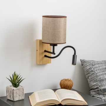 Brilagi - LED Flexibilná nástenná lampa NUBILA WOOD 1xE27/25W/230V + LED/3W dub/hnedá