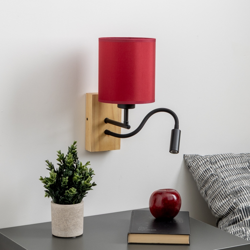 Brilagi - LED Flexibilná nástenná lampa NUBILA WOOD 1xE27/25W/230V + LED/3W dub/pompejská červená