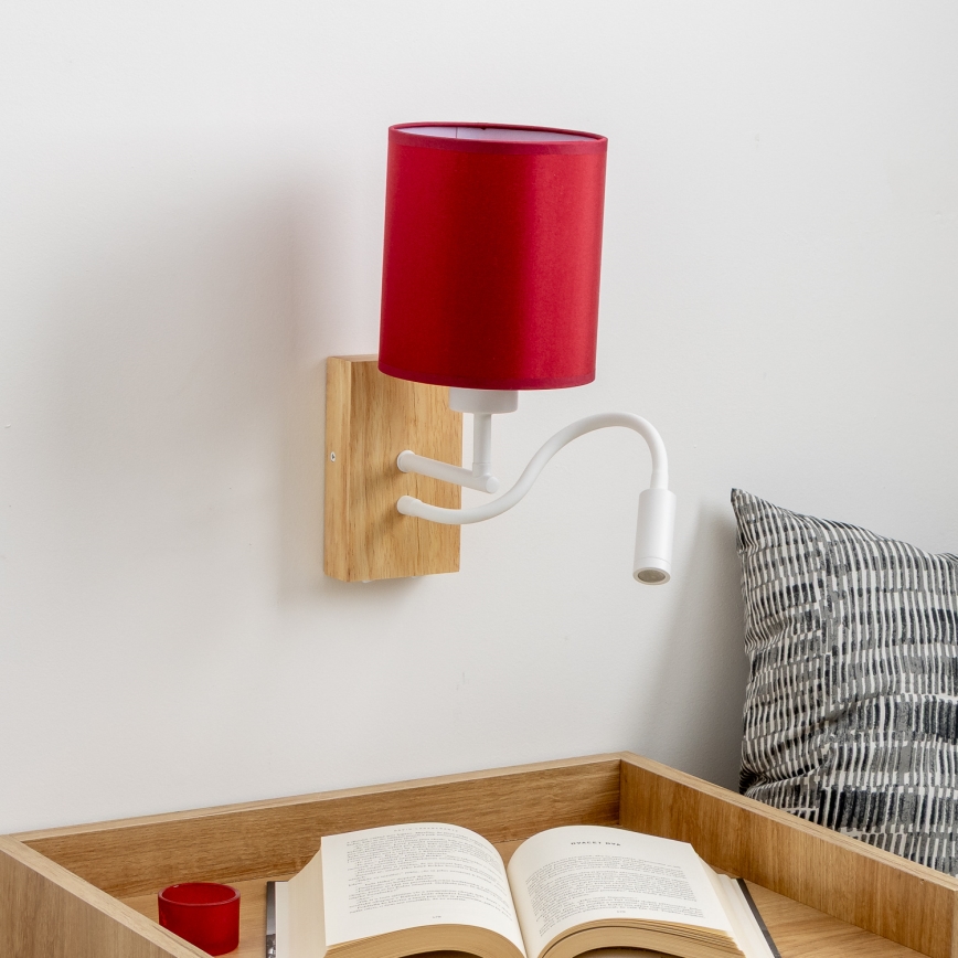 Brilagi - LED Flexibilná nástenná lampa NUBILA WOOD 1xE27/25W/230V + LED/3W dub/pompejská červená