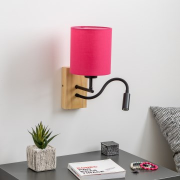 Brilagi - LED Flexibilná nástenná lampa NUBILA WOOD 1xE27/25W/230V + LED/3W dub/ružová