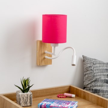 Brilagi - LED Flexibilná nástenná lampa NUBILA WOOD 1xE27/25W/230V + LED/3W dub/ružová